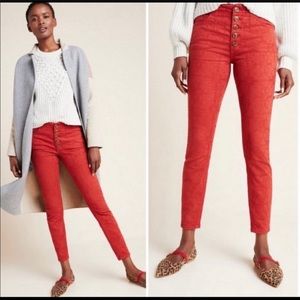 Anthropologie embroidered flower high waisted button up pants, size 25. Like new